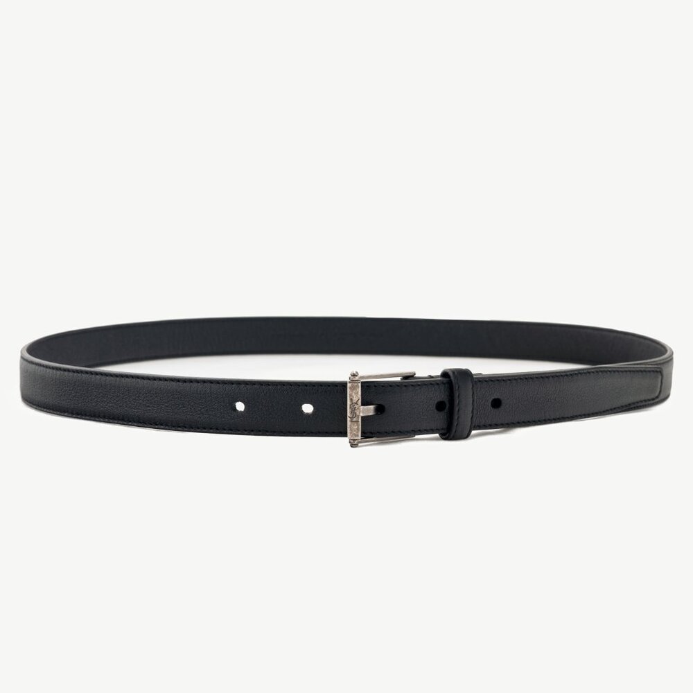 Saint Laurent Black Leather Skinny Belt